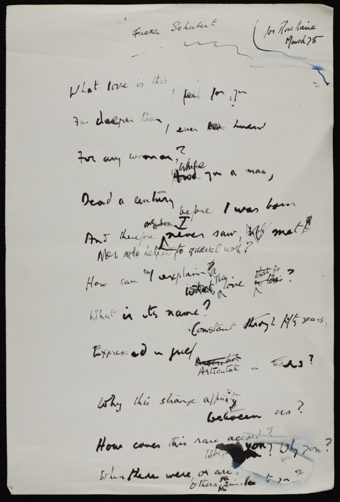 Page one of the manuscript copy of 'Franz Schubert.