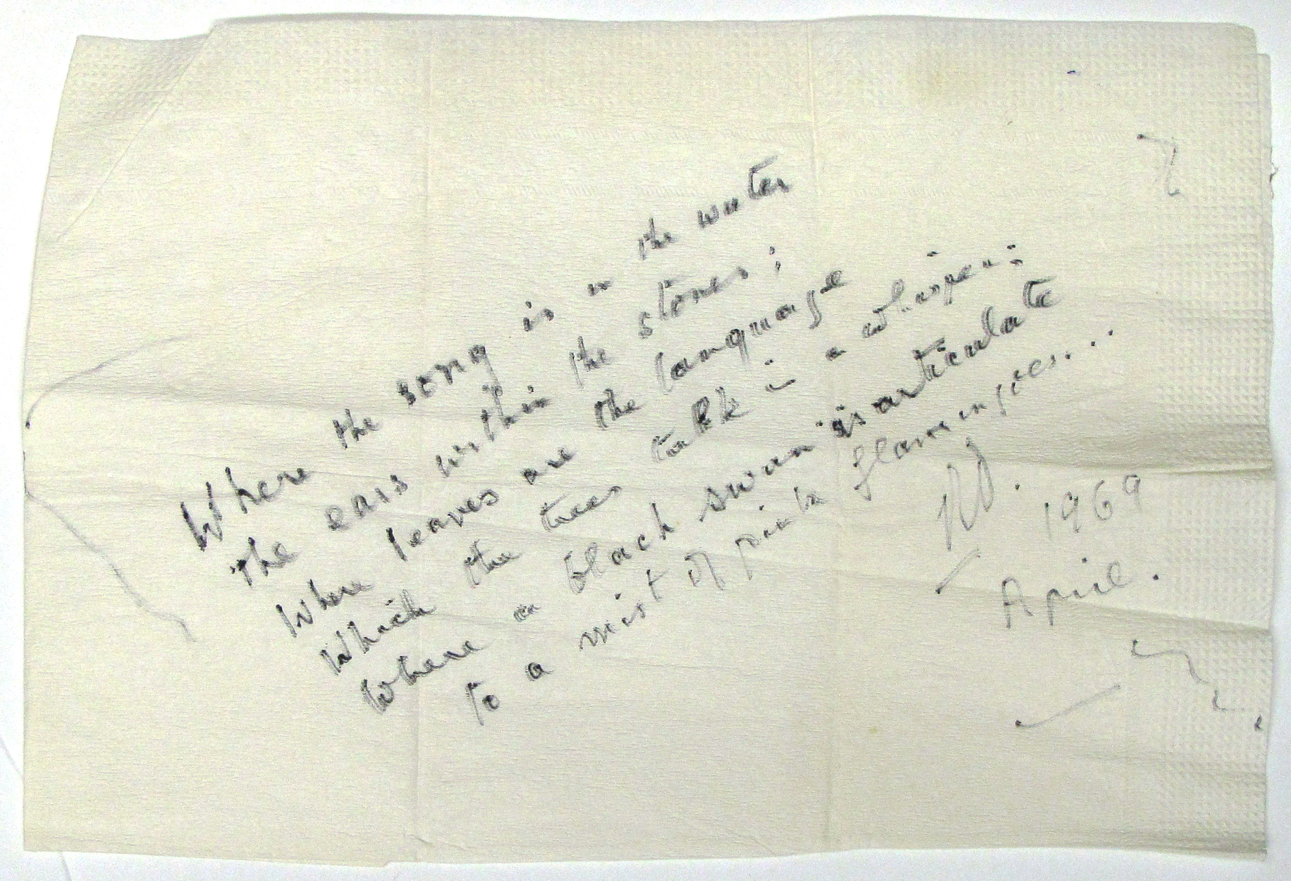 EUL MS 397/1024 Unpublished manuscript poem on a napkin