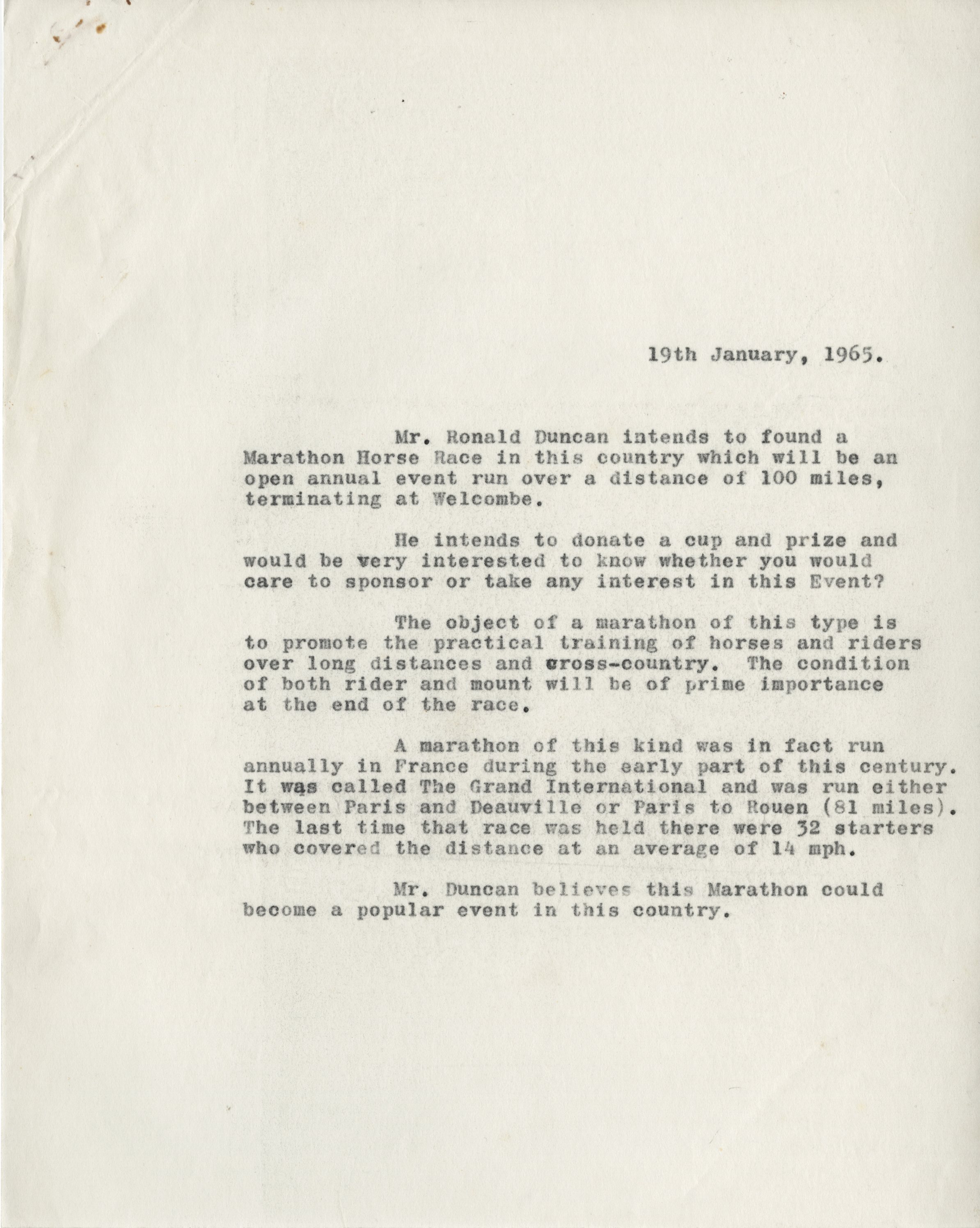 EUL MS 397/1041 Letter from Ronald Duncan asking for sponsorship (19 January 1965)
