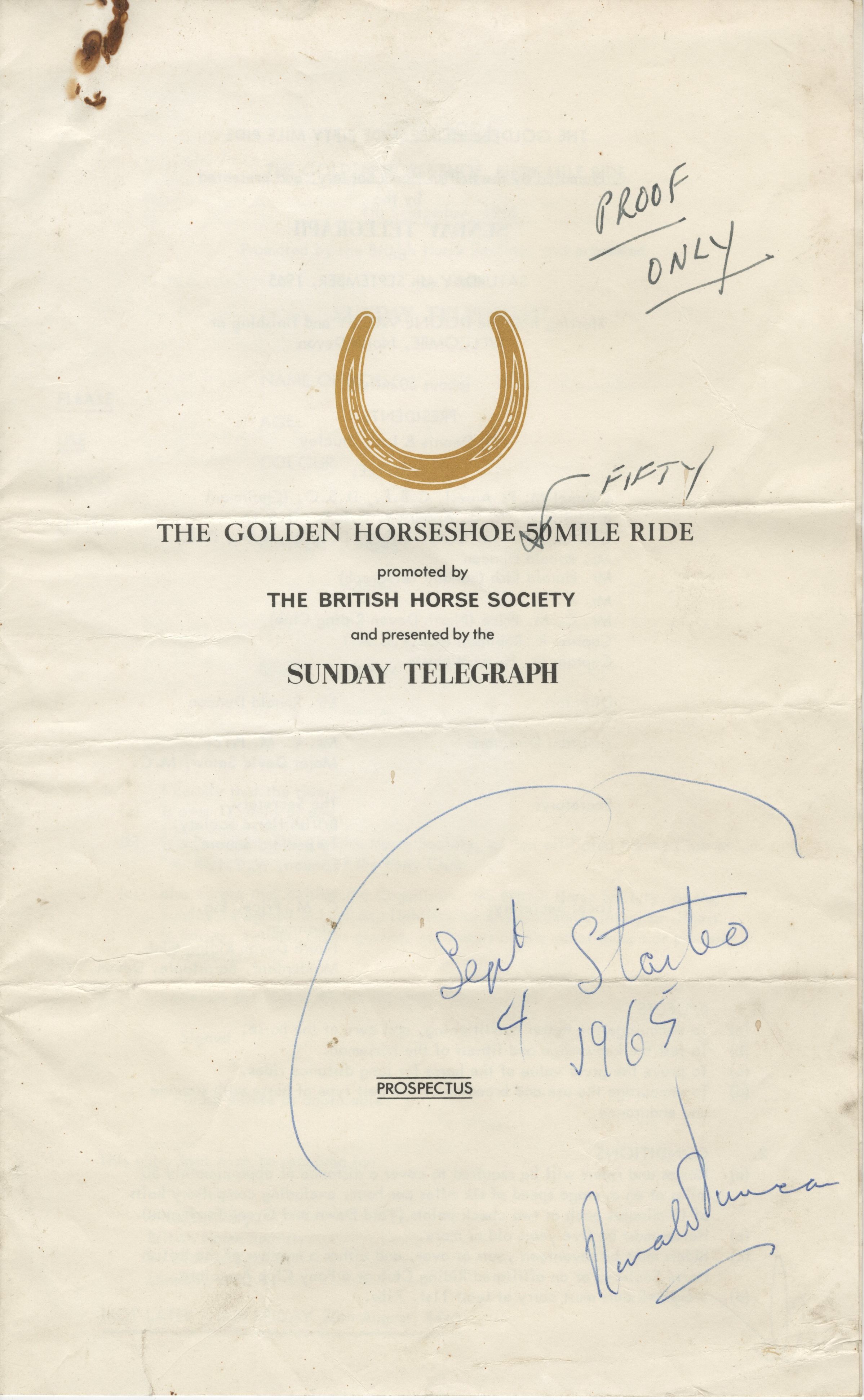 EUL MS 397/5/6 Annotated proof of prospectus for Golden Horseshoe Fifty Mile Ride