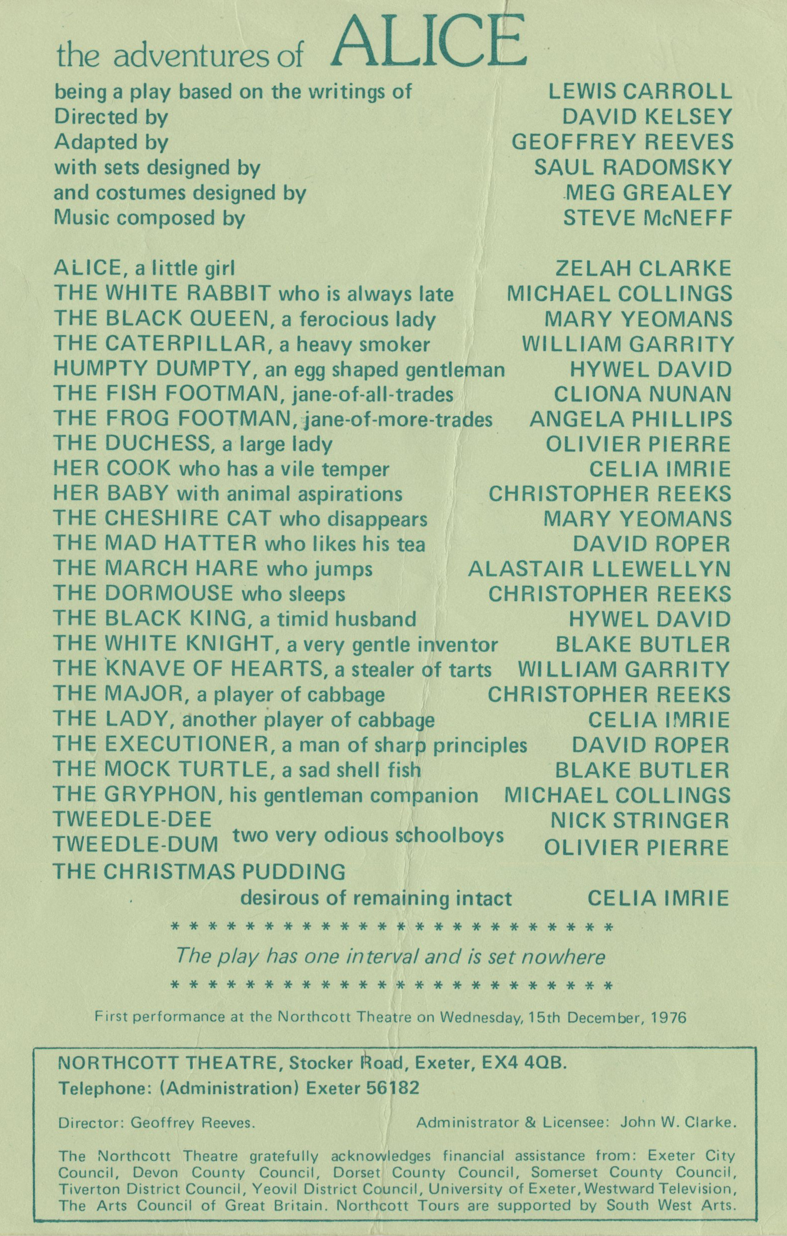 EUL MS 348 - Programme for The Adventures of Alice (1976)